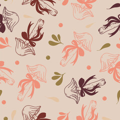 Drawing, pattern, decorative graphic sketch of a mushroom with a bow.