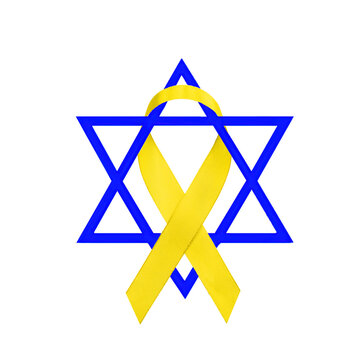 A yellow awareness ribbon intertwined with the Star of David as a symbol of solidarity.