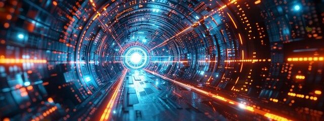 Futuristic hologram with abstract patterns in a tech-savvy environment.