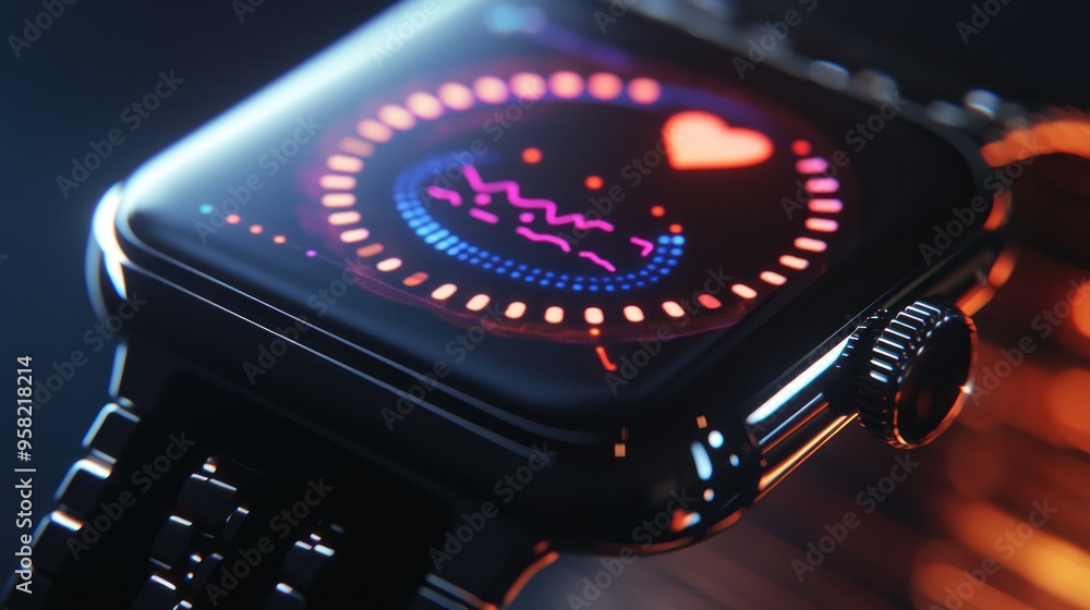 Poster Close-up of a Smartwatch with Heart Rate Monitor and Heartbeat Display