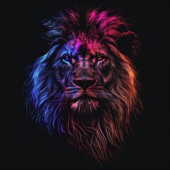 Lion, Neon Lion, Lion Facem Neon Art, Generative AI