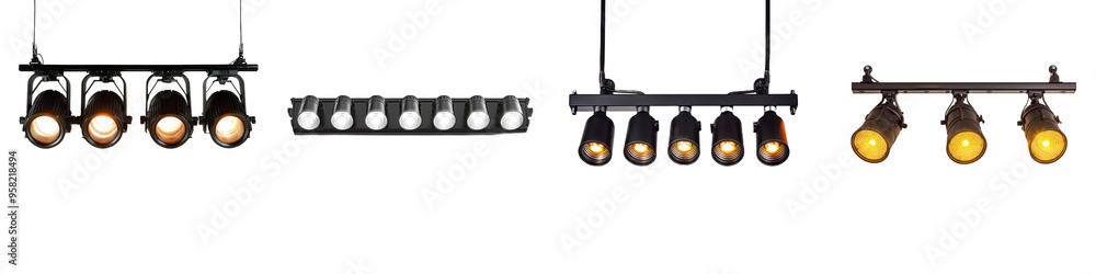 Poster Full length front view of track lighting isolated on transparency
