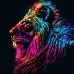 Lion, Neon Lion, Lion Facem Neon Art, Generative AI