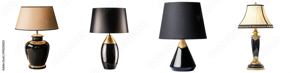 Poster Isolated full-length front view of table lamps on a transparency background
