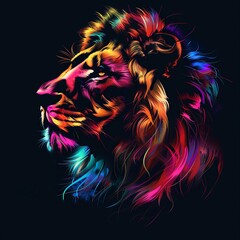 Lion, Neon Lion, Lion Facem Neon Art, Generative AI