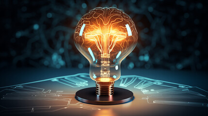 Glowing electric bulb on black background, symbolizing bright ideas and innovative solutions,
Artificial Intelligence Brain ,machine learning algorithms,