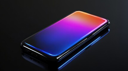 Modern Smartphone with Gradient Color Display on Black Background