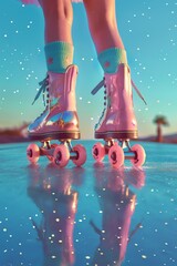 Vintage pink roller skaters, 90s aesthetics advertising concept.