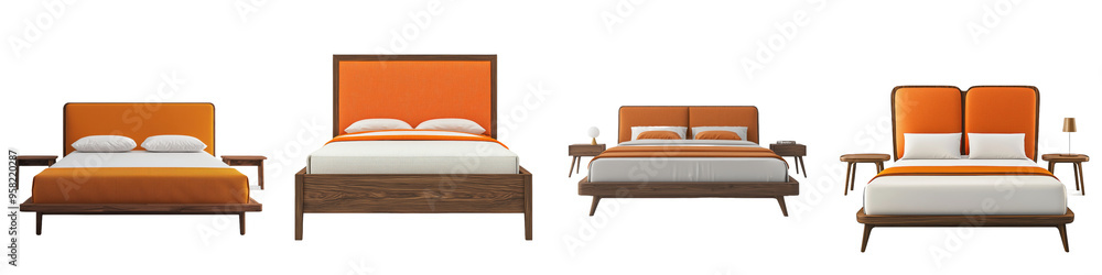 Poster an isolated full length view of a contemporary bed on a transparent background
