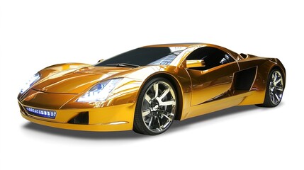 Obraz premium Sleek and Shining Super Car Displayed on a White Background, Highlighting Its Polished Finish and Cutting-Edge Design.