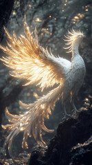 Fototapeta premium Crystal Talons, Golden Wings: The Phoenix's Eternal Flight