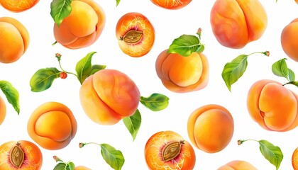 Vibrant Illustration of Fresh Peaches with Leaves on a White Background