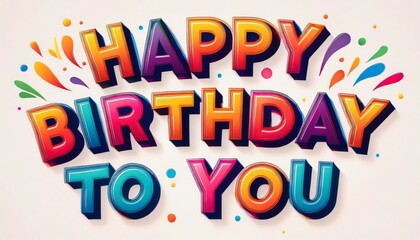 Fototapeta premium Colorful birthday text with confetti exploding on the sides to celebrate