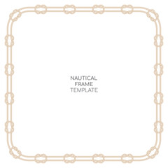 Obraz premium Vector square frame made of a thick, knotted rope. The rope is a light brown color and the background is white. 