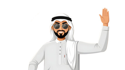 Digital Illustration of Man in Traditional Middle Eastern Attire with Aviator Sunglasses - Transparent Background