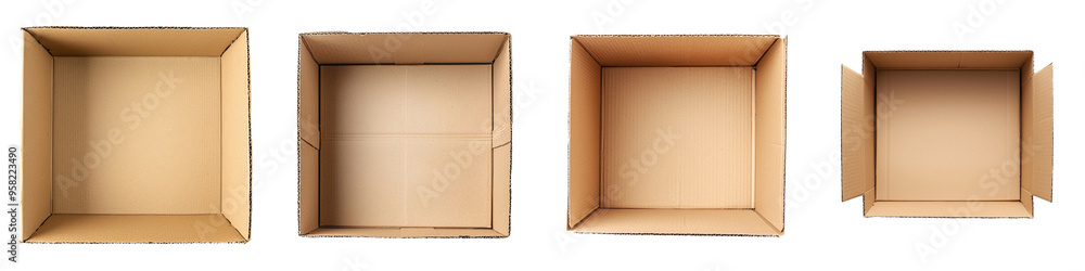 Poster Full length cardboard box top view on transparency