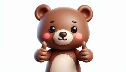 Obraz premium 3D Render of a Cute Cartoon Bear Giving Double Thumbs Up