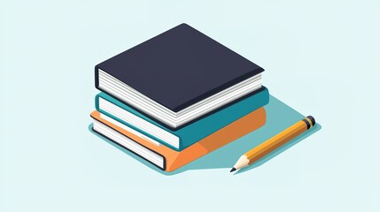 Simple Stack of Books with a Pencil Placed Next to Them, Set Against a Minimalist Background