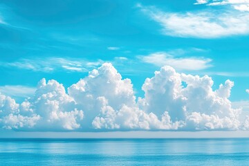 Panorama of clear sky background for summer vacation concept at ocean and summer sea water with sunlight of beautiful cloudy sky , ai