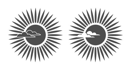 Solar sun silhouettes with sunbeams.