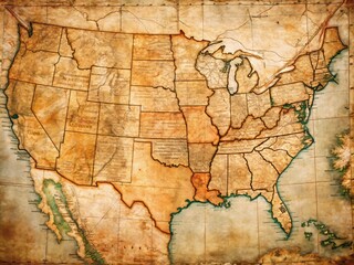 Naklejka premium a photo image of a vintage-style southern United States map with worn edges and faded colors