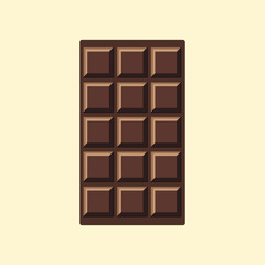 Chocolate bar. Unwrapped square block chocolate. vector illustration, flat style 