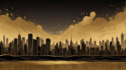 city skyline at sunset