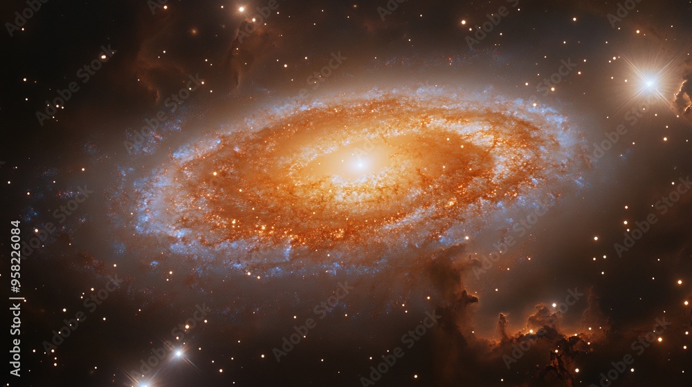 Wall mural starburst ring observed around galaxy's center possibly caused by a recent collision with another ga