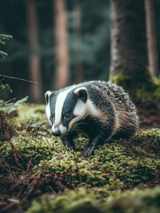 Obraz premium A small brown and black animal with a black nose and black and white stripes