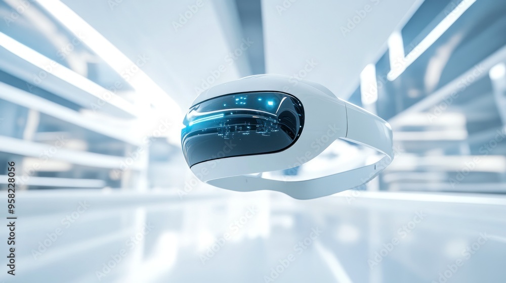 Poster Futuristic White VR Headset Floating in a Modern Setting