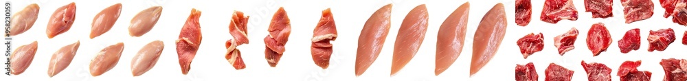 Poster Chicken meat collection viewed from the top on a transparency background