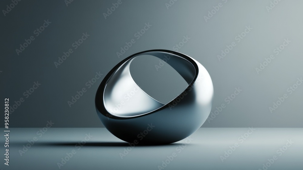 Poster Metallic Abstract Sculpture with Curved Form and Smooth Surface