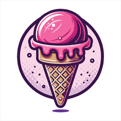 Delicious Pink Ice Cream Cone - Vector Illustration