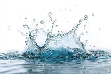 splashing blue water on white background - wide water splash , ai