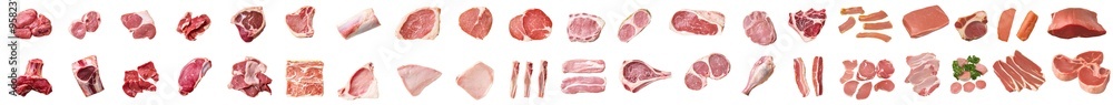 Poster pork loin collection side view on transparency background