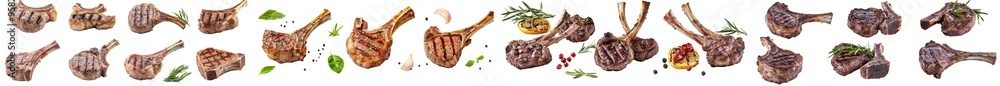Poster Pork chop top view on transparency background