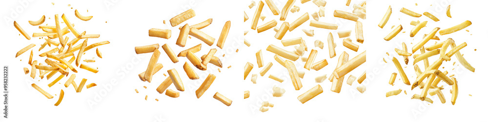Aufkleber on a transparent background, french fries with ketchup are shown in full width with a side view