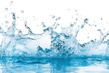 splashing blue water on white background - wide water splash , ai