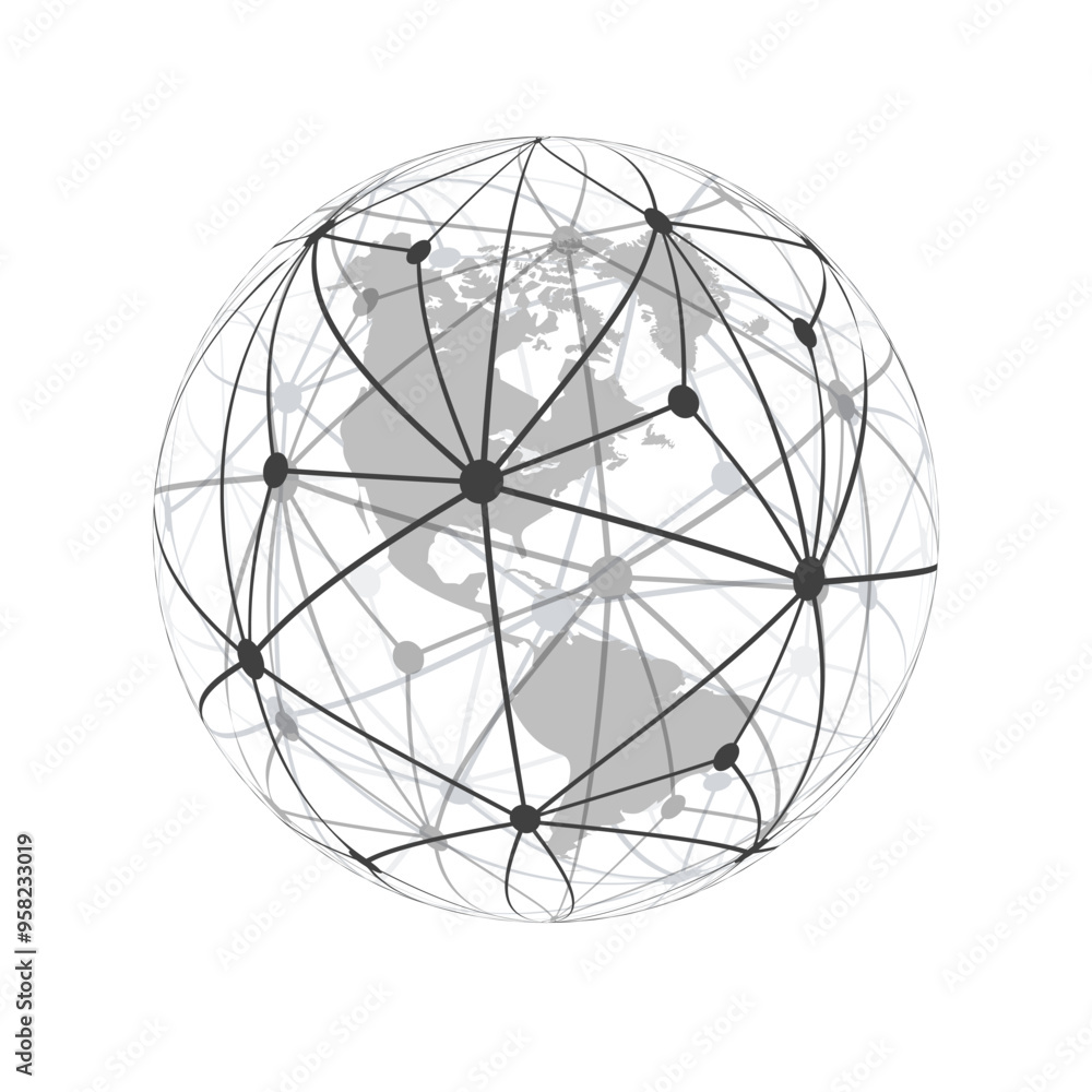 Poster cloud computing and networks concept - transparent polygonal mesh around earth globe, north and sout