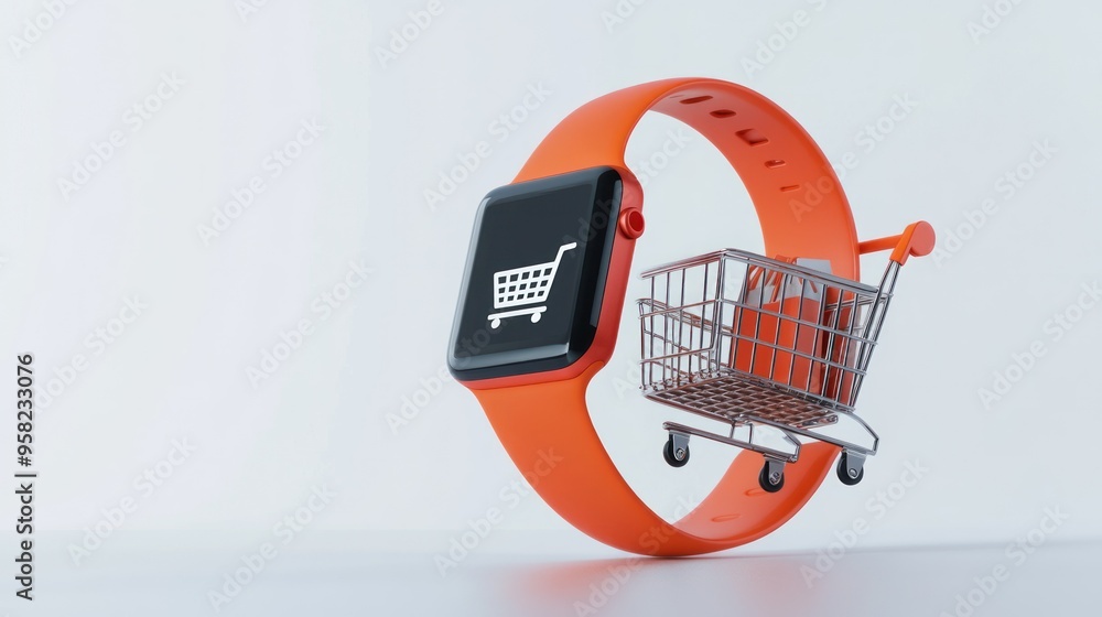 Poster smartwatch with shopping cart icon and small cart