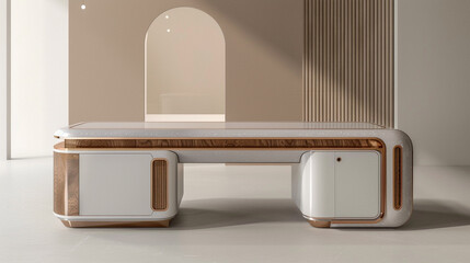 A high-end, light luxury president's desk exudes a sense of future science and technology. 
