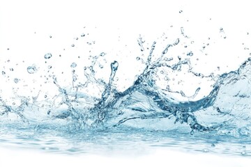 splashing blue water on white background - wide water splash , ai