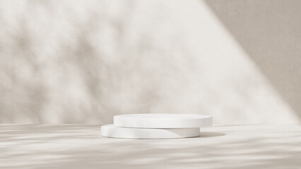 Background featuring an empty product display mockup with backdrop and abstract geometric platforms designed for showcasing merchandise in landscape orientation.