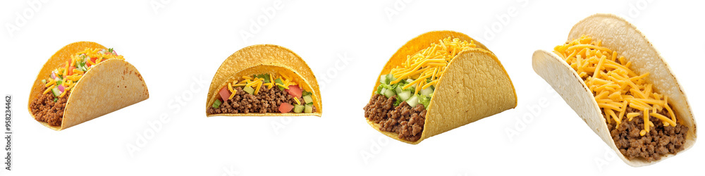 Poster detailed view of beef taco side on transparent background
