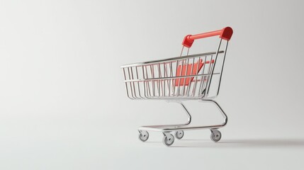 Red-Handled Shopping Cart on White Background