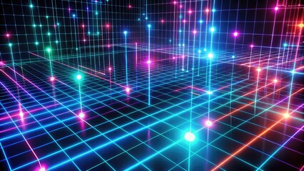 Fototapeta premium Sleek Futuristic Neon Light Grid Pattern Data Visualization Futurism