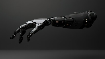 Black Metallic Robotic Arm Reaching Out with Fingers Extended