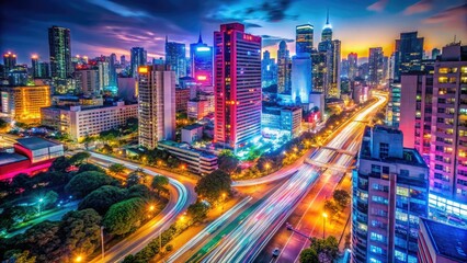 vibrant cityscape nightlife bustling streets neon lights energetic atmosphere dynamic movement fast pace urban jungle city lights night