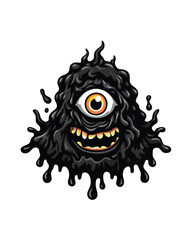 A menacing cyclops monster dripping with thick black goo, featuring a single large eye and sharp teeth.