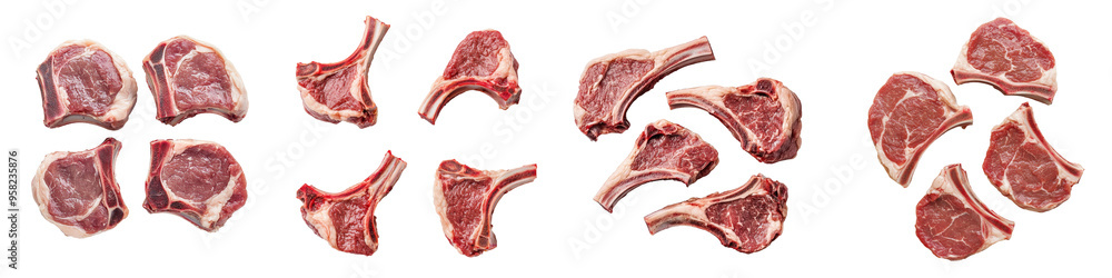 Poster Top view of pork chops on a transparency background